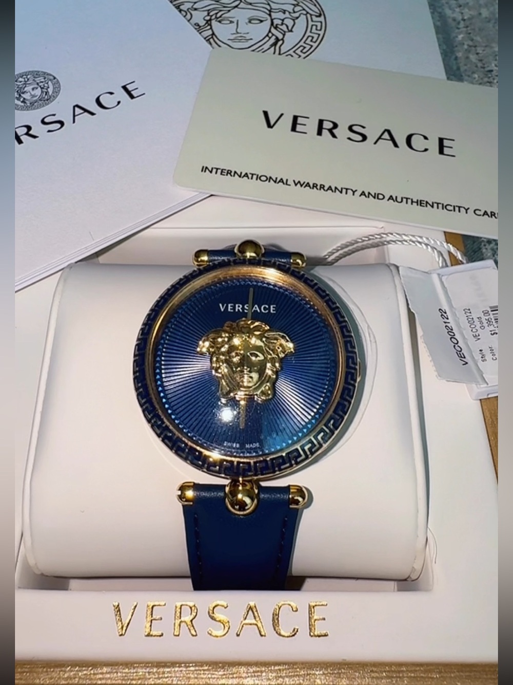 Versace Navy palazzo empire gold Medusa 3D watch